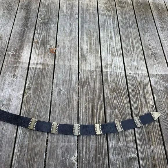 ADK Retro Vintage Black Leather Studded Belt with Antiqued Brass Hardware Edgy S - Picture 13 of 13